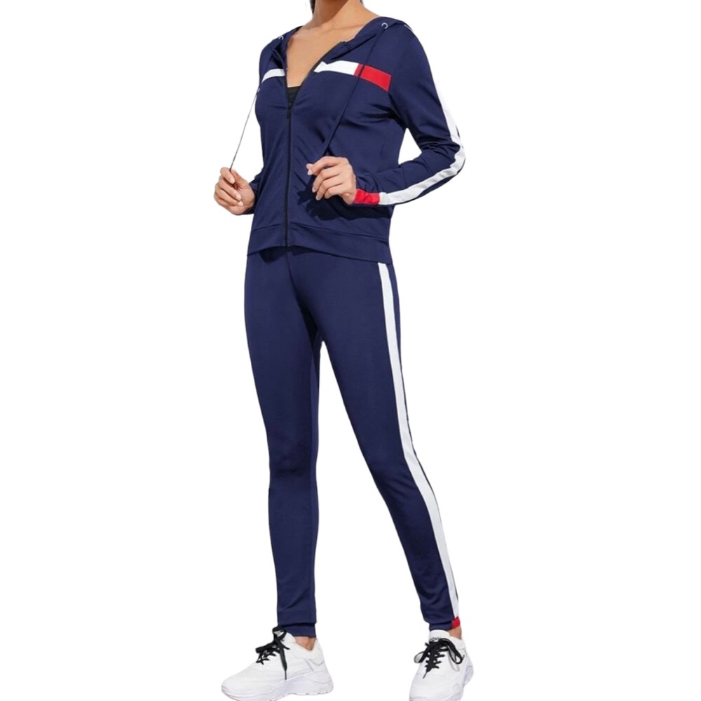 SHEIN Contrast Panel Zip-Up Hoodie Jacket & Jogger Pants 2-Piece Set Size XL